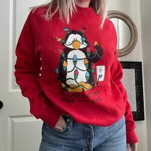 Vintage 80s Screen Stars Christmas Light Up Graphic Crewneck Sweatshirt Sz L